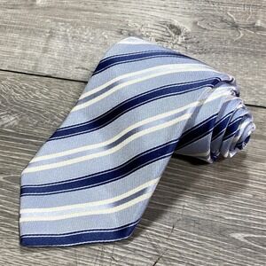 Corneliani Tie Mens One Size Blue Silk Striped Necktie Made Italy Classic